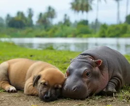 Puppy Goes Missing Near River – What Locals Find Next to a Hippo Leaves Them in Awe