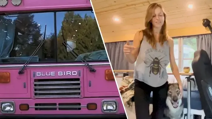 Esta mulher vive em um ônibus escolar convertido - os interiores do ônibus vão deixar você boquiaberto
