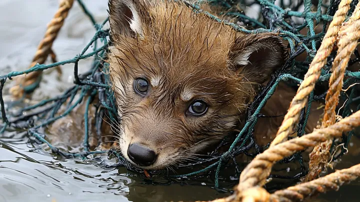 Frau folgt Wolf ins Meer, nachdem er sich ihr am Strand genähert hat