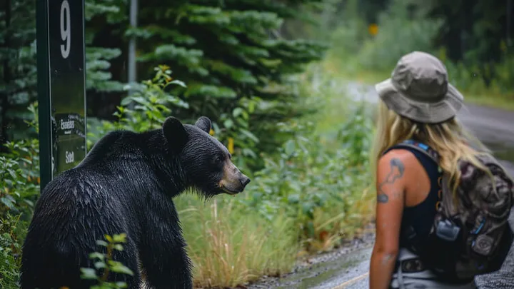 バス停で思いがけずクマに声をかけられ、森に入った女性