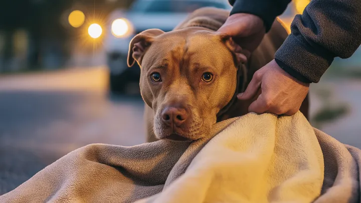Cão chorando se recusa a deixar seu cobertor. Mulher liga imediatamente para o 911 quando vê o que ele está guardando