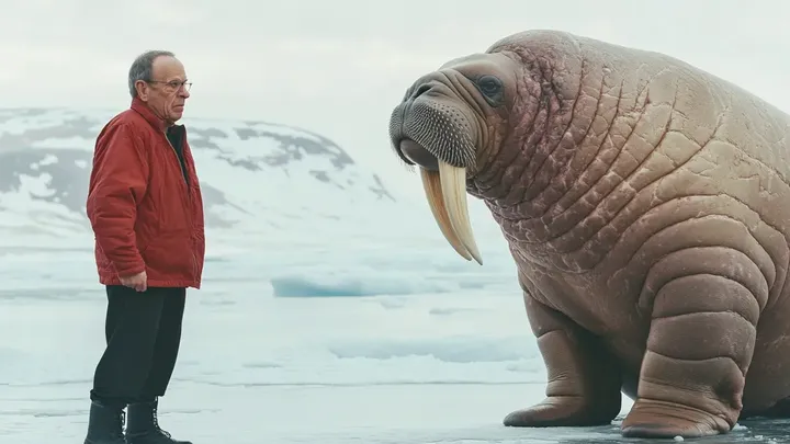 Pensaba que estaba solo en el hielo hasta que apareció una morsa gigante