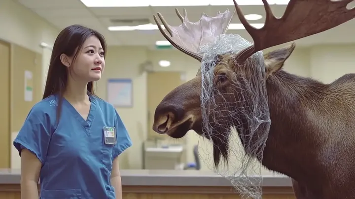 Moose Breaks Into Hospital—Nurse Brought to Tears by What She Sees on its Antlers.