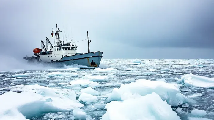 Urso polar tenta chamar a atenção de um navio de pesca. Quando a tripulação percebe o motivo, eles baixam um navio de resgate