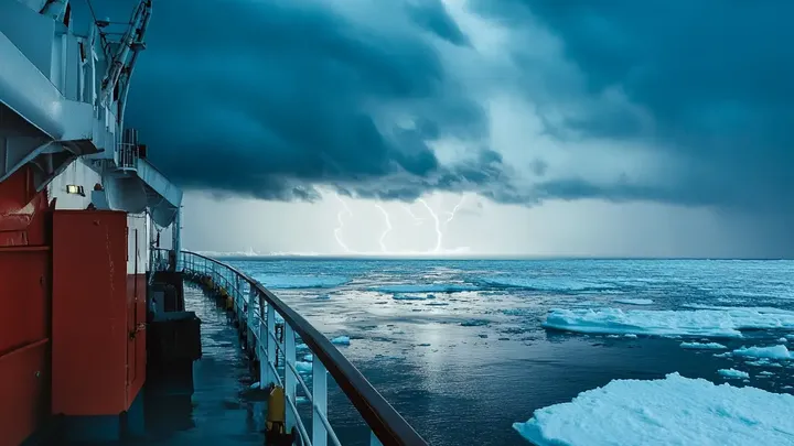 Urso polar tenta chamar a atenção de um navio de pesca. Quando a tripulação percebe o motivo, eles baixam um navio de resgate