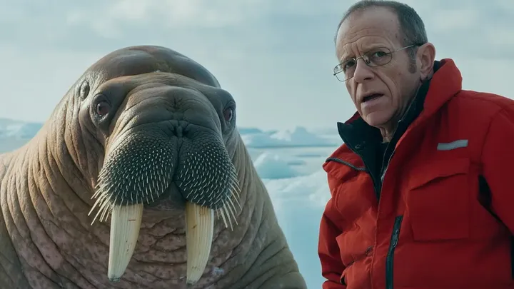 Pensaba que estaba solo en el hielo hasta que apareció una morsa gigante