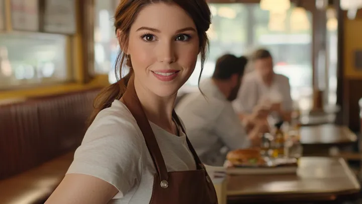 Anspruchsvolle Dame in einem Restaurant bekommt ihr Karma auf dem Silbertablett serviert