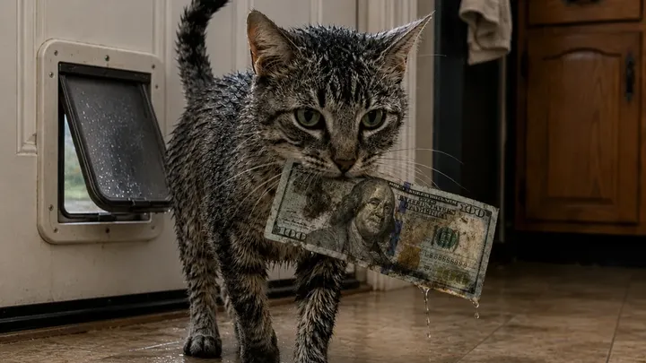 O gato não parava de trazer para casa notas de dólar molhadas, até que o dono decidiu segui-lo…