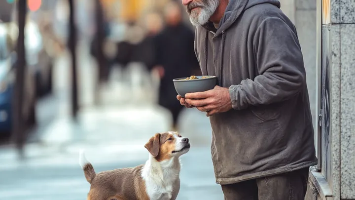 Dakloze man en zijn hond horen een schreeuw - wat er vervolgens gebeurt, verandert zijn leven voorgoed!