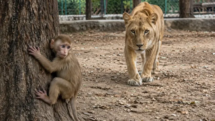 Dit baby-aapje viel in een leeuwenverblijf - wat er daarna gebeurde deed iedereen zijn adem inhouden