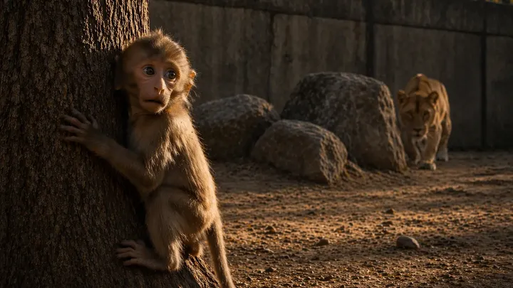 Este bebê macaco caiu em um recinto de leões - o que aconteceu em seguida fez com que todos prendessem a respiração