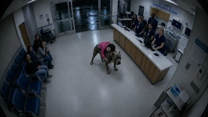 Das Personal erstarrt vor Schreck, als ein Pitbull das Krankenhaus betritt und dabei Folgendes bei sich trägt…