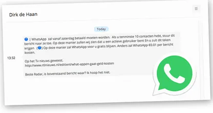 PAS OP: 'WhatsApp wordt betaald'-nieuws is een hoax! Delen svp!