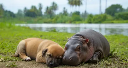 Puppy Goes Missing Near River – What Locals Find Next to a Hippo Leaves Them in Awe