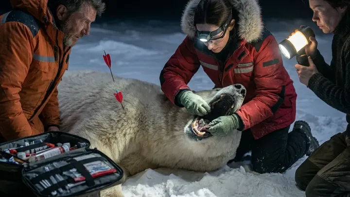 Una osa polar sigue entrando en un pueblo del Ártico… y entonces ella ve lo que lleva atascado en la boca…