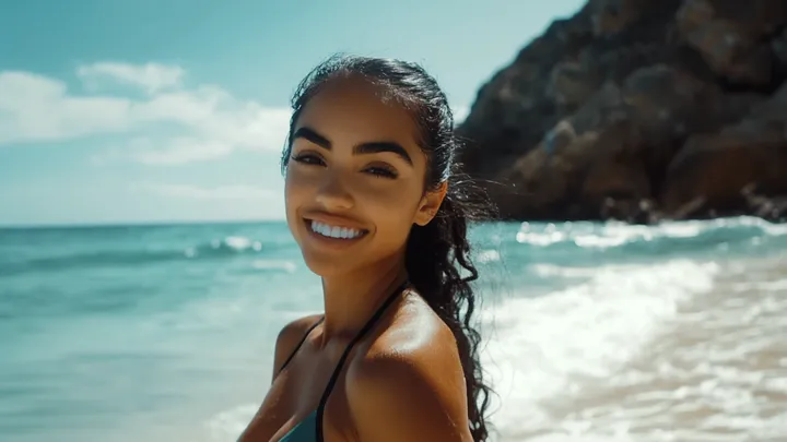 Frau folgt Wolf ins Meer, nachdem er sich ihr am Strand genähert hat