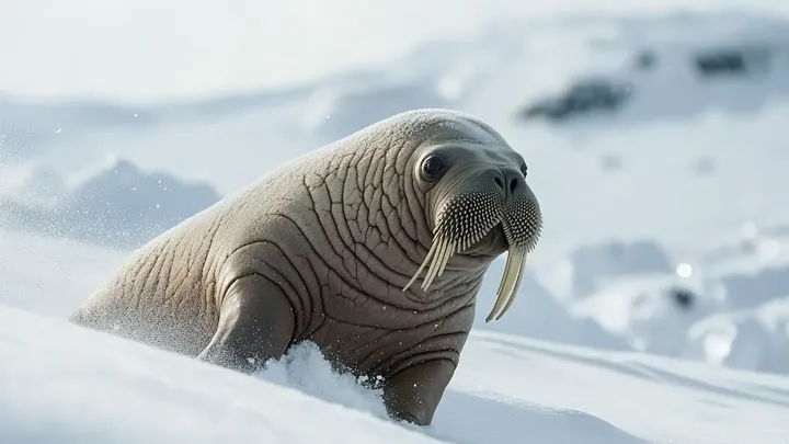 Pensaba que estaba solo en el hielo hasta que apareció una morsa gigante