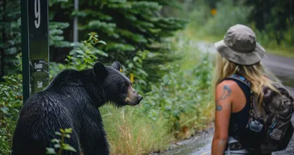 バス停で思いがけずクマに声をかけられ、森に入った女性