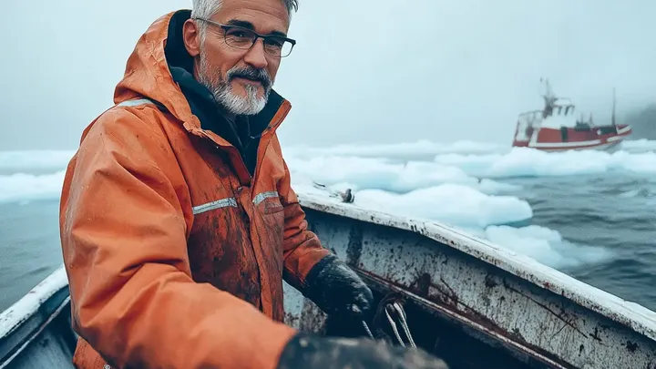 Urso polar tenta chamar a atenção de um navio de pesca. Quando a tripulação percebe o motivo, eles baixam um navio de resgate