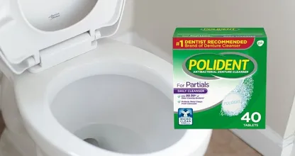 She throws a denture cleaning tablet into the toilet bowl and this is what happens! Genius!