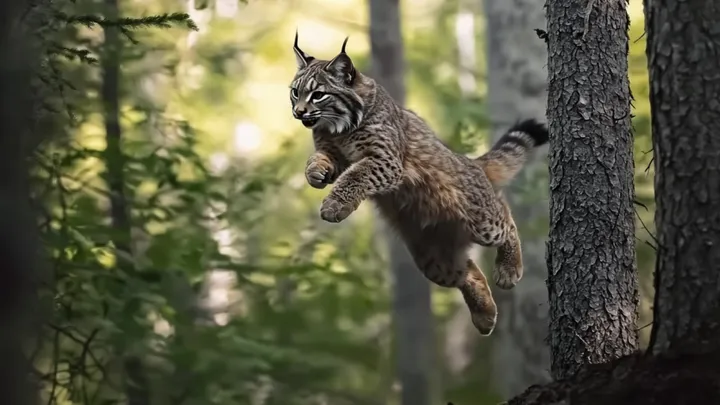 Bobcat selvagem se aproxima de uma mulher, e ela decide segui-lo