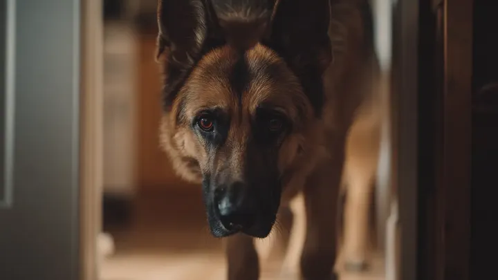 Moeder liet haar baby een paar seconden alleen met een Duitse herder - wat ze daarna zag beangstigde haar!