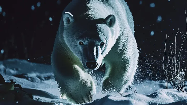 Er dachte, er sei allein auf dem Eis - bis ein riesiger Eisbär auftauchte
