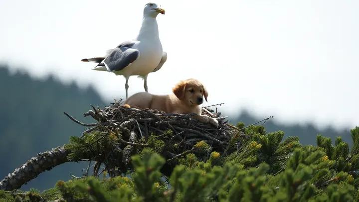 カモメが子犬を盗む - 近所の人たちが発見したことは、あなたの心をつかむことでしょう！