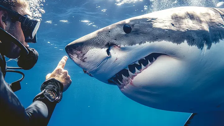 Un enorme squalo bianco si è avvicinato a un sub. Poi è successo l'impensabile