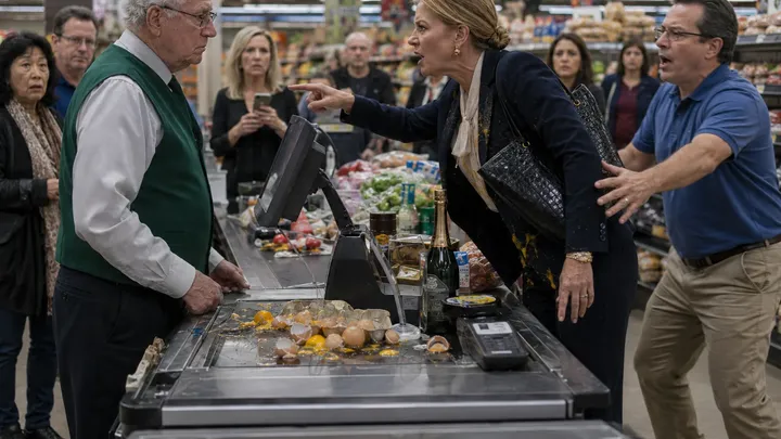 Unhöfliche Führungskraft belästigt eine ältere Kassiererin und zahlt dafür teuer..