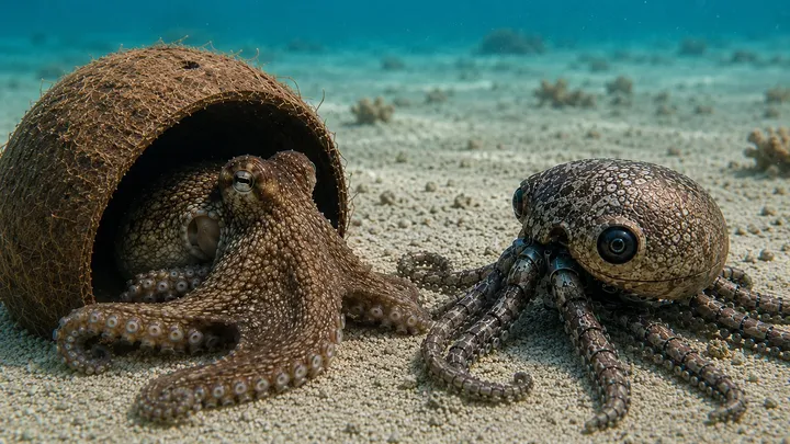Científicos colocan este pulpo robot al lado de un pulpo coco y ocurre algo extraño...