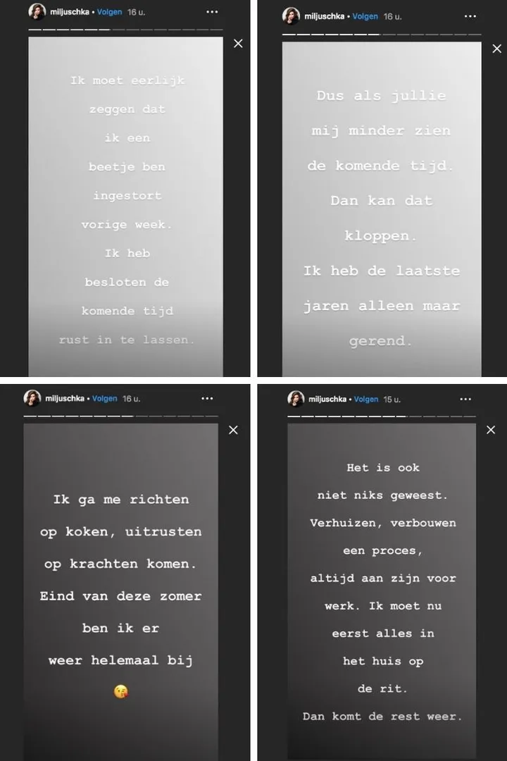 Miljuschka videostills Instagram stories
