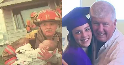 Brandweerman redt baby en is in tranen als hij haar na 17 jaar ziet