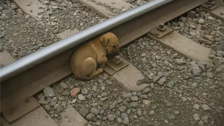 Cachorro bloqueia ferrovia, mas a verdadeira razão pela qual ele não consegue se mover parte o coração de todos