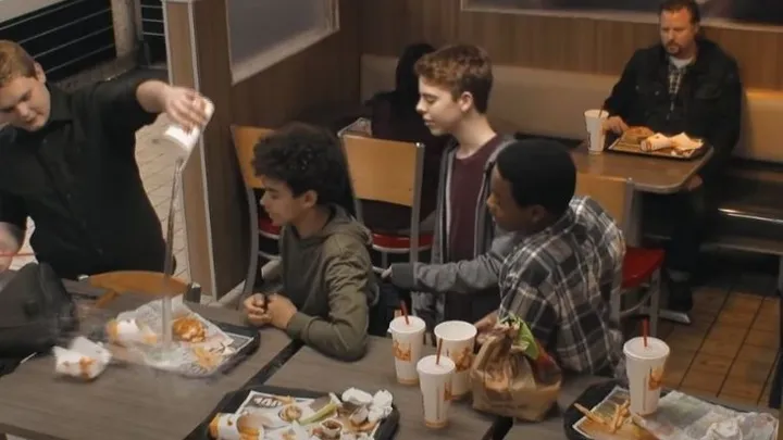 Teens Bullying Boy At Burger King, Don’t Notice Man On Bench
