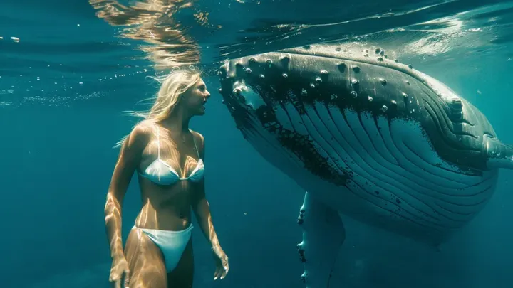 巨大クジラがダイバーを放っておかない - その時、彼女は恐るべき理由に気づく