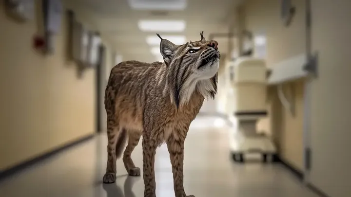 Bobcat invade hospital - enfermeira fica em lágrimas com o que ele carrega na boca