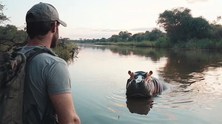 Hippo Approaches Man During Safari – You Won't Believe What He Did Next!