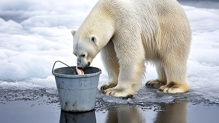 Er dachte, er sei allein auf dem Eis - bis ein riesiger Eisbär auftauchte