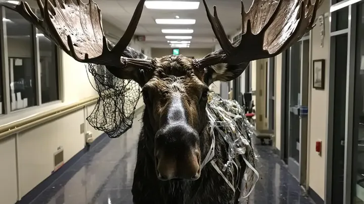 Moose Breaks Into Hospital—Nurse Brought to Tears by What She Sees on its Antlers.