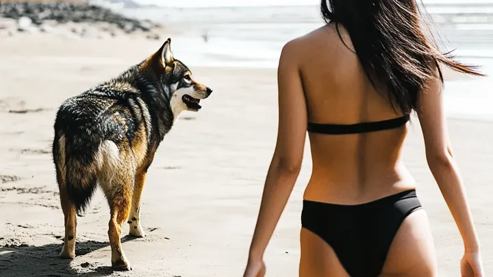 Frau folgt Wolf ins Meer, nachdem er sich ihr am Strand genähert hat - was sie fand, brach ihr das Herz