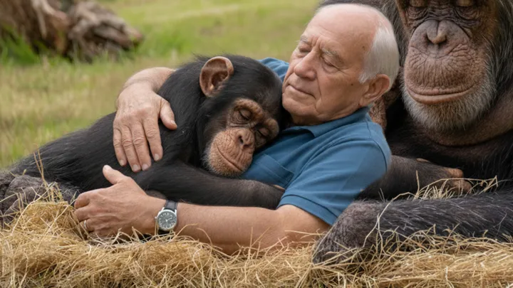 Vovô escorrega para dentro do recinto dos chimpanzés - o que os tratadores do zoológico testemunham em seguida é impressionante!