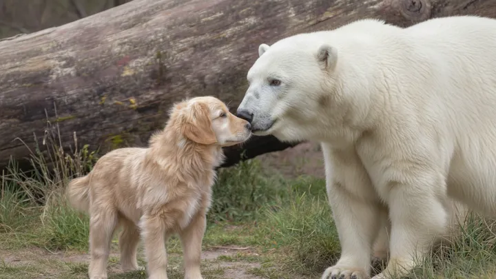 Filhote de cachorro escorrega para dentro do recinto do urso polar - o que os tratadores do zoológico testemunham em seguida é surpreendente!