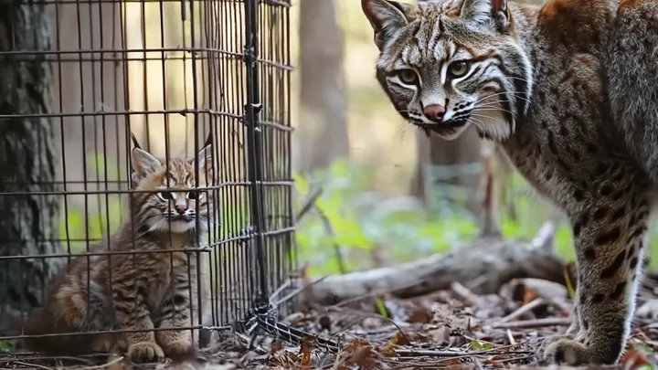 Dziki Bobcat zbliża się do kobiety, a ona postanawia za nim podążyć