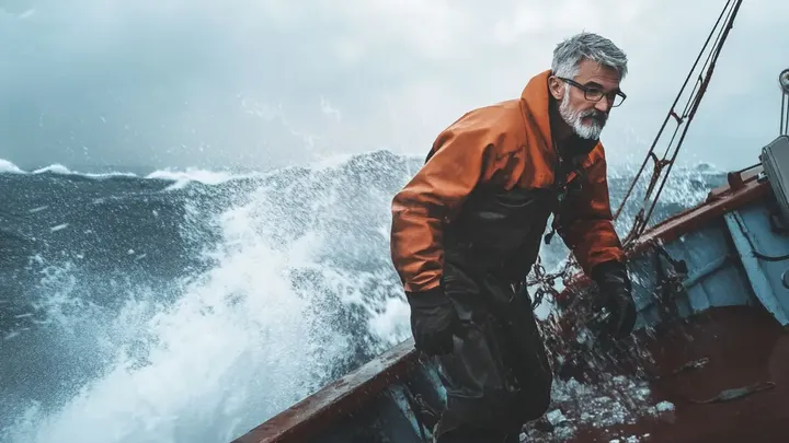 Un oso polar intenta llamar la atención de un barco pesquero. Cuando la tripulación se da cuenta del motivo, bajan un barco de rescate