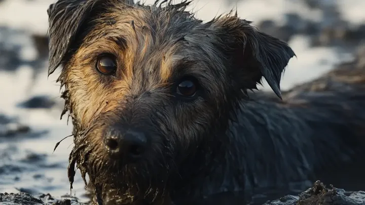 Cane bloccato in una pozza di fango. Il soccorritore resta sbalordito quando vede cosa si nasconde sotto il cane