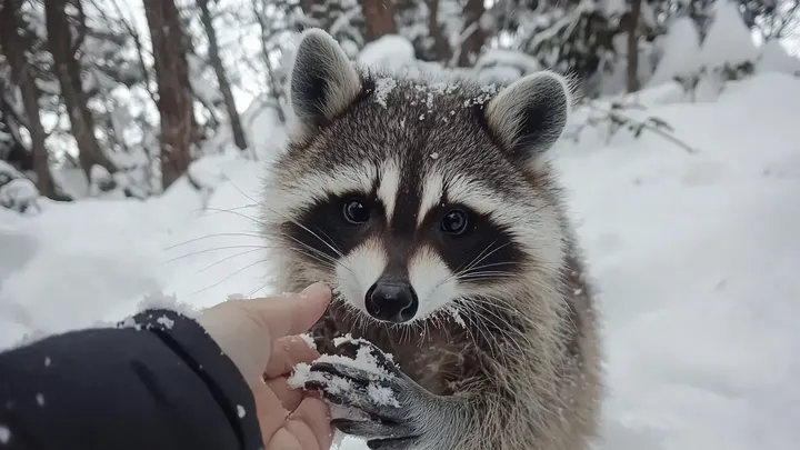 雪の中で凍えるアライグマを発見 - しかし、その腹の下に隠していたものは、あなたを唖然とさせるだろう！