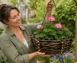 Questo giardiniere usa i bastoni invece di comprare cesti appesi: la sua alternativa fai-da-te non costa quasi nulla