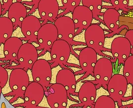 Suchbild: entdeckst du den Fisch zwischen den Tintenfischen?