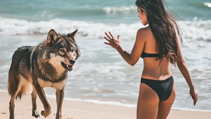 Uma mulher segue um lobo até o mar depois que ele se aproxima dela na praia - o que ela encontrou partiu seu coração